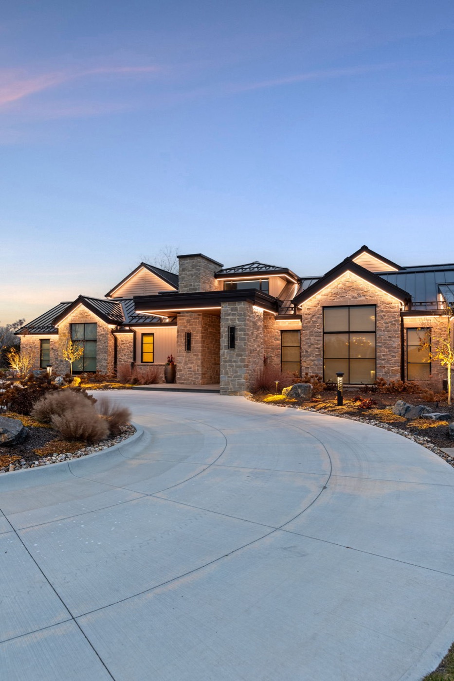 Home with Brytr roofline lighting installed, photographed at dusk